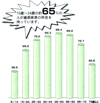 グラフ：年代別の歯周疾患の割合